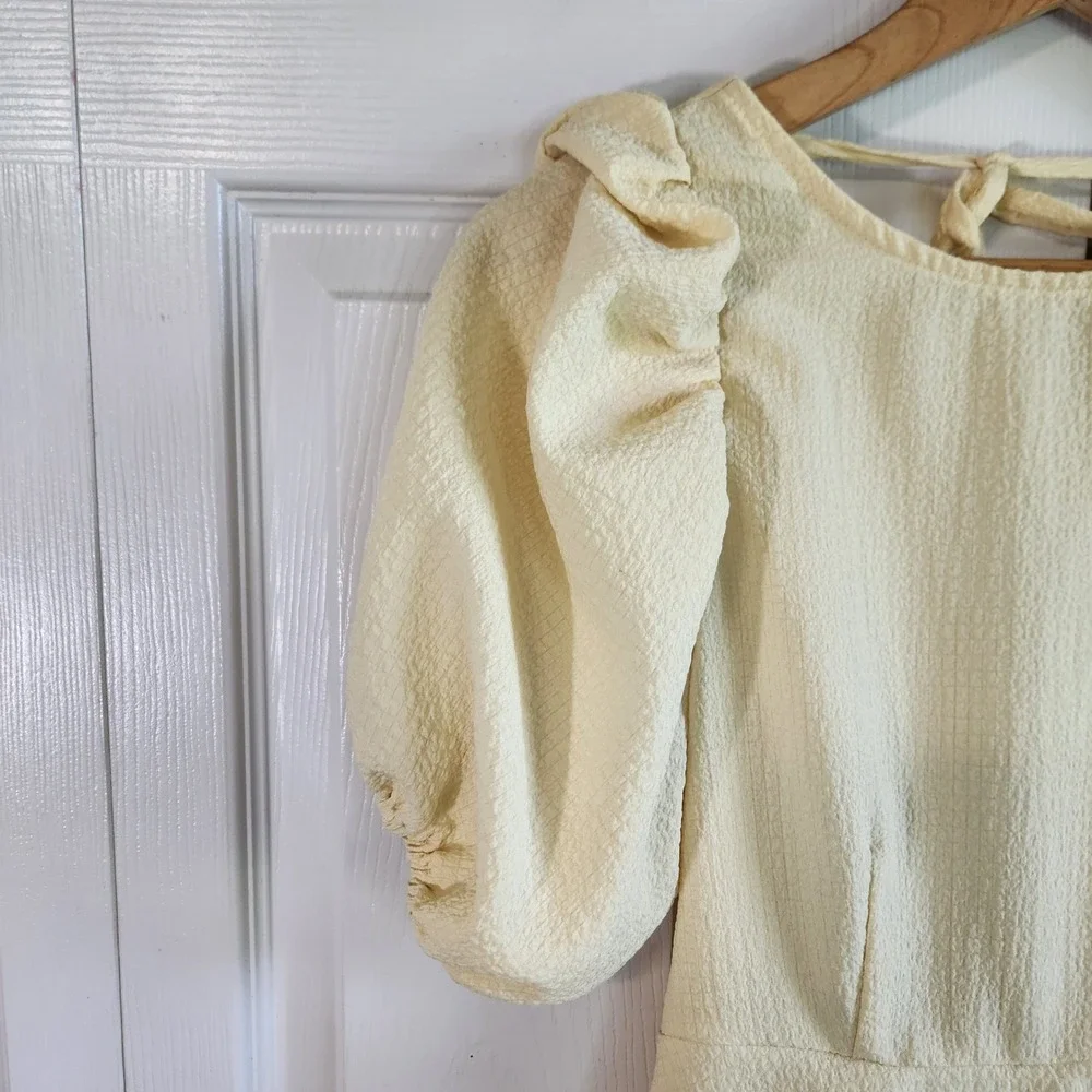 Hyfve Butter‎ Yellow Puff Sleeve Open Tie Back Tiered Romper Size Med Soft Girl
